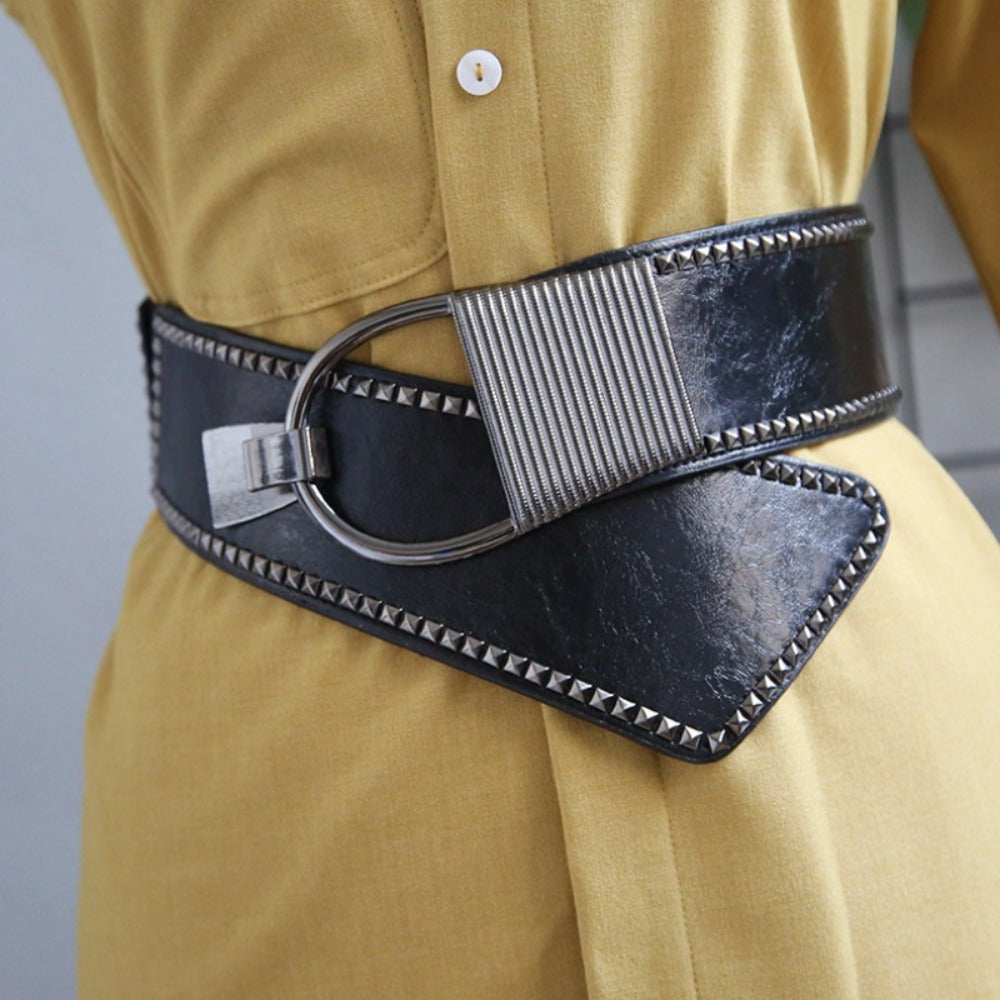Women's Belt - Rivet Elastic Waist for Black Studded Stretch Band One Size Fits Banquet - product detail view 3