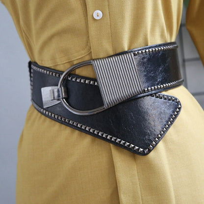 Women's Belt - Rivet Elastic Waist for Black Studded Stretch Band One Size Fits Banquet - product detail view 3
