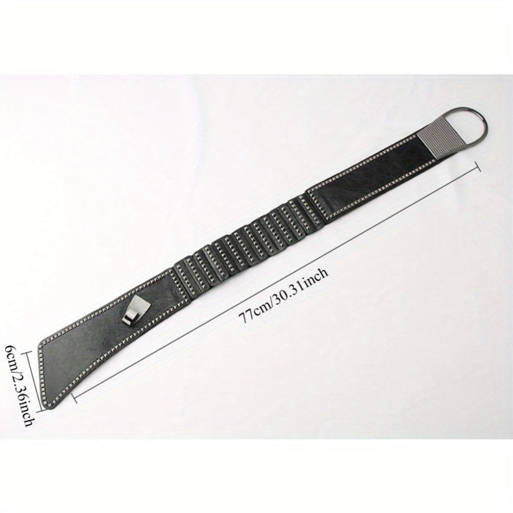 Women's Belt - Rivet Elastic Waist for Black Studded Stretch Band One Size Fits Banquet - product detail view 4