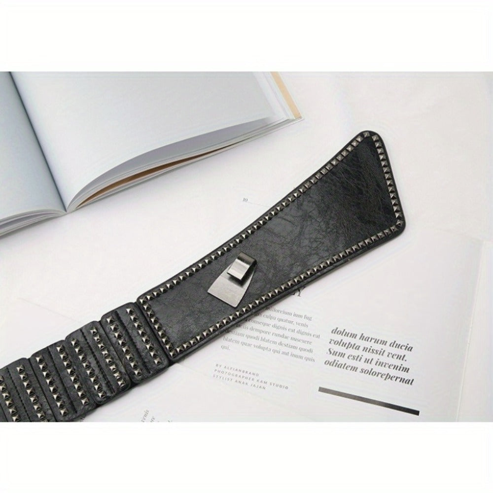 Women's Belt - Rivet Elastic Waist for Black Studded Stretch Band One Size Fits Banquet - product detail view 5