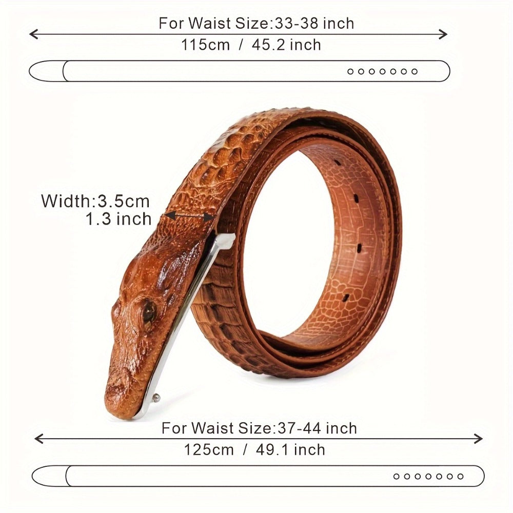 Men's Belt - 's Crocodile Embossed Two-Layer Genuine Cowhide Leather, 4 Colors, Waist - product detail view 2