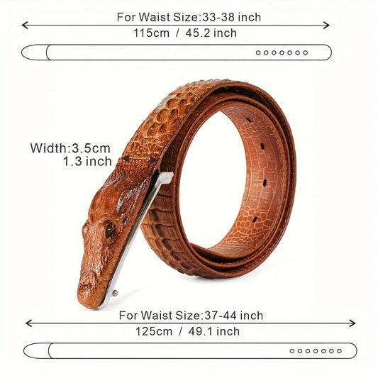 Men's Belt - 's Crocodile Embossed Two-Layer Genuine Cowhide Leather, 4 Colors, Waist - product detail view 2