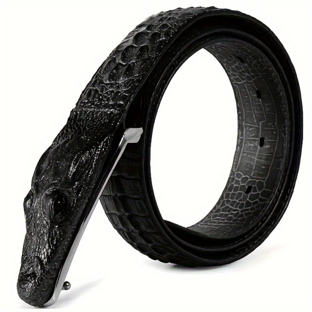 Men's Belt - 's Crocodile Embossed Two-Layer Genuine Cowhide Leather, 4 Colors, Waist - product detail view 3