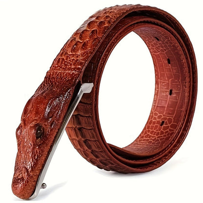 Men's Belt - 's Crocodile Embossed Two-Layer Genuine Cowhide Leather, 4 Colors, Waist - product detail view 4