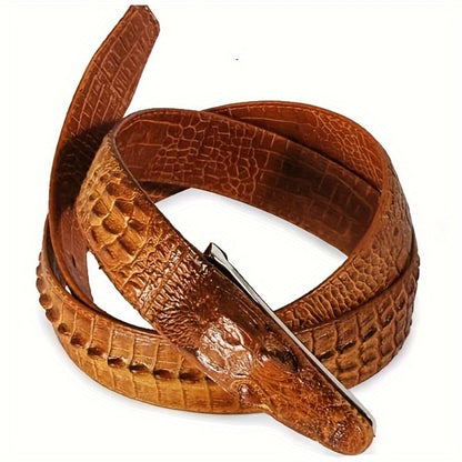 Men's Belt - 's Crocodile Embossed Two-Layer Genuine Cowhide Leather, 4 Colors, Waist - product detail view 6