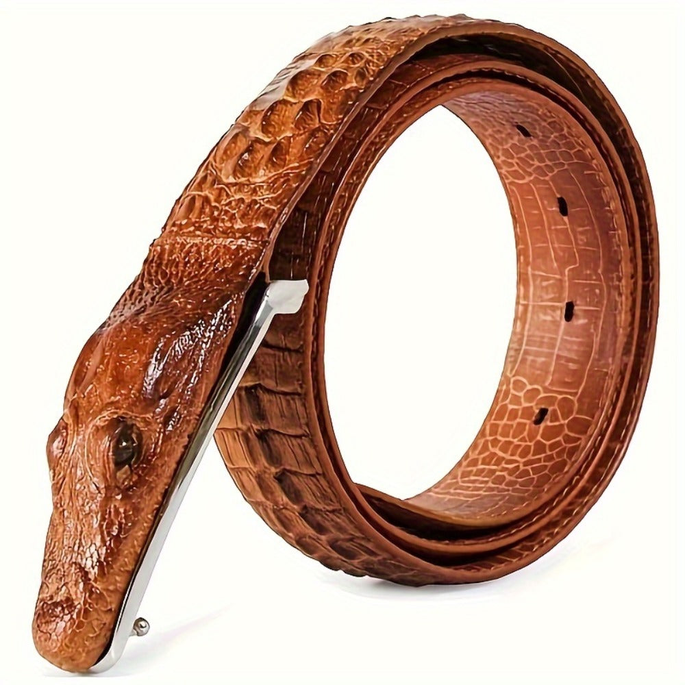 Men's Belt - 's Crocodile Embossed Two-Layer Genuine Cowhide Leather, 4 Colors, Waist - product detail view 7