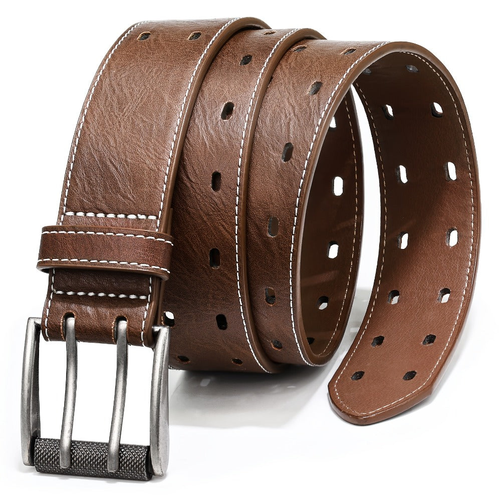 Men's Belt - 's Double Prong Faux Leather Heavy Duty Work Jeans Classic Western Dual - main product view