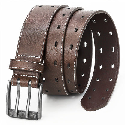 Men's Belt - 's Double Prong Faux Leather Heavy Duty Work Jeans Classic Western Dual - product detail view 3
