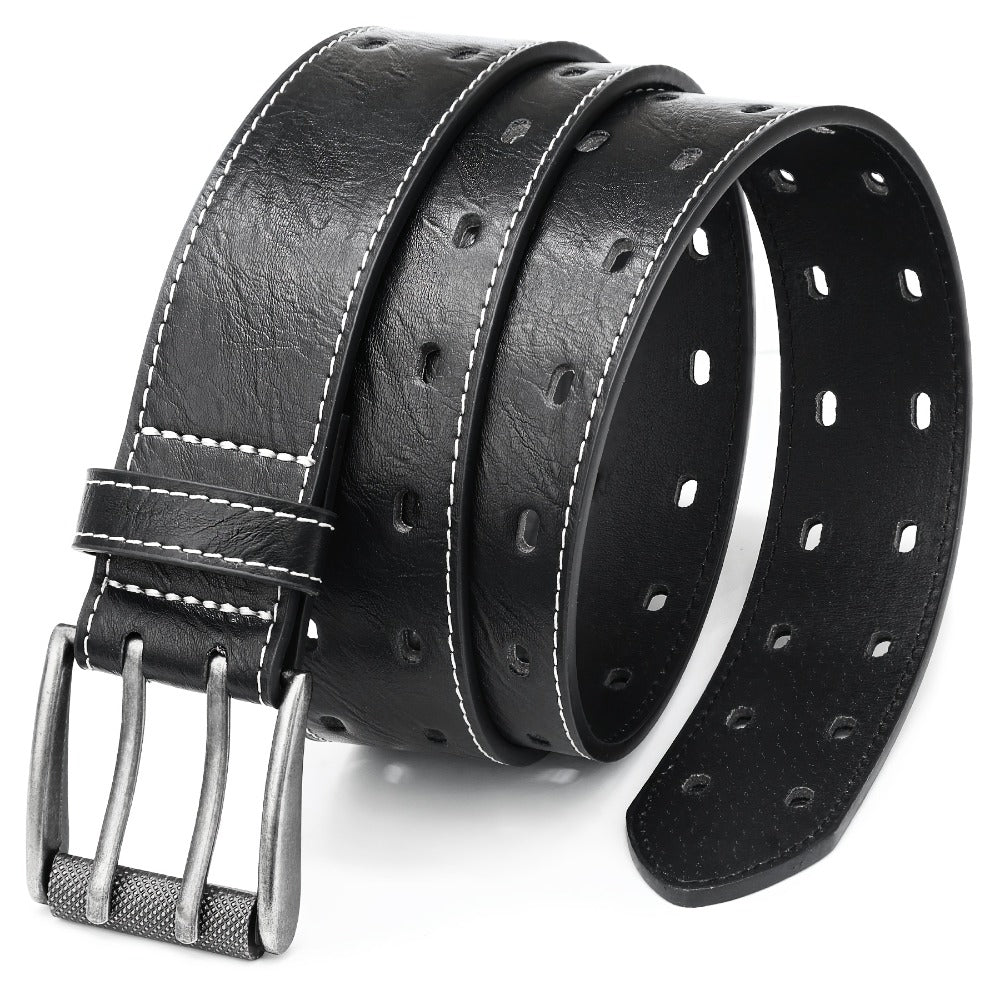 Men's Belt - 's Double Prong Faux Leather Heavy Duty Work Jeans Classic Western Dual - product detail view 5