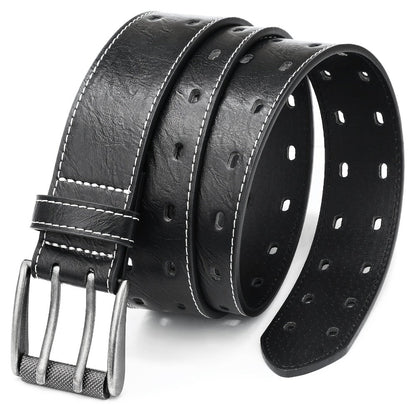 Men's Belt - 's Double Prong Faux Leather Heavy Duty Work Jeans Classic Western Dual - product detail view 5