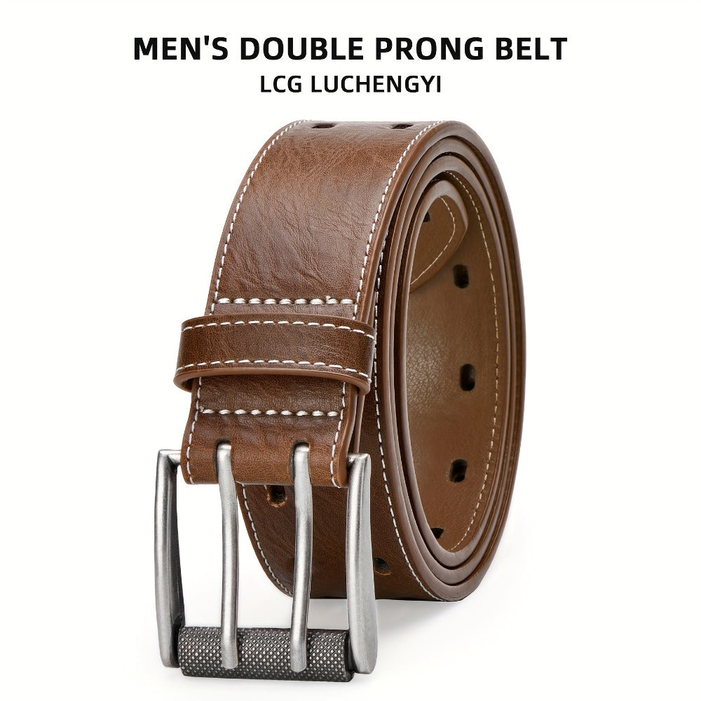 Men's Belt - 's Double Prong Faux Leather Heavy Duty Work Jeans Classic Western Dual - product detail view 6