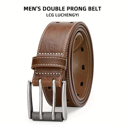Men's Belt - 's Double Prong Faux Leather Heavy Duty Work Jeans Classic Western Dual - product detail view 6