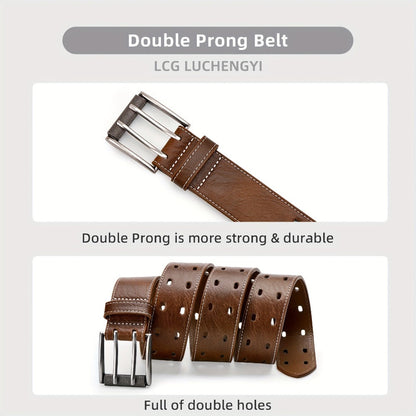 Men's Belt - 's Double Prong Faux Leather Heavy Duty Work Jeans Classic Western Dual - product detail view 7