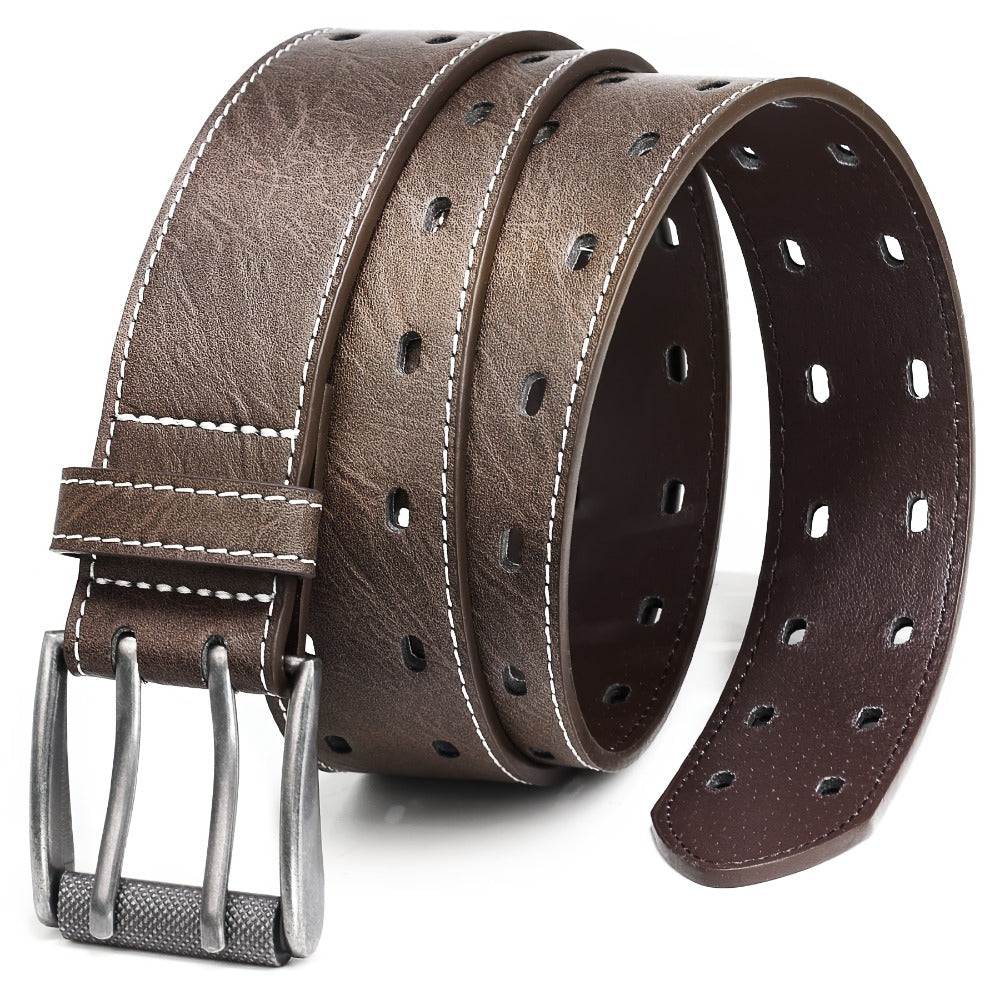 Men's Belt - 's Double Prong Faux Leather Heavy Duty Work Jeans Classic Western Dual - product detail view 8