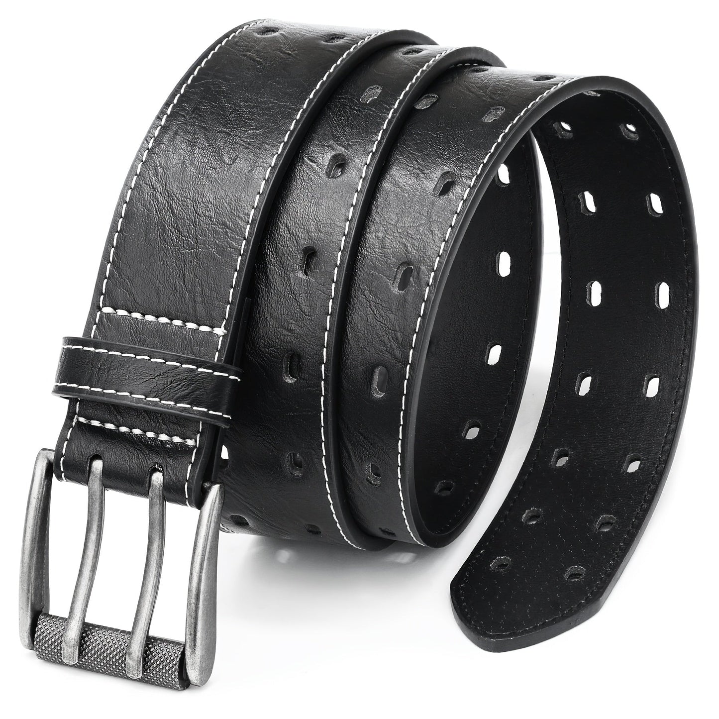 Men's Belt - 's Double Prong Faux Leather Heavy Duty Work Jeans Classic Western Dual - product detail view 11