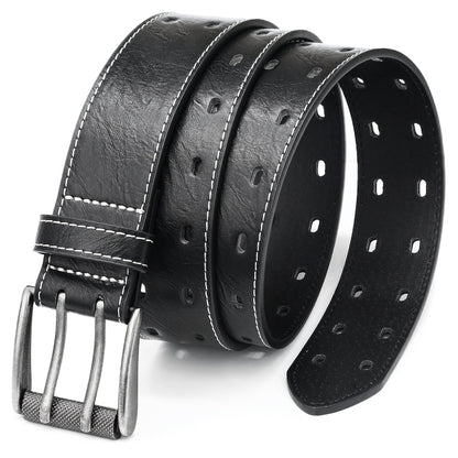 Men's Belt - 's Double Prong Faux Leather Heavy Duty Work Jeans Classic Western Dual - product detail view 11