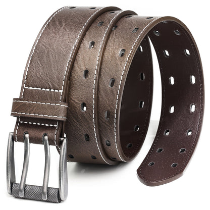 Men's Belt - 's Double Prong Faux Leather Heavy Duty Work Jeans Classic Western Dual - product detail view 13