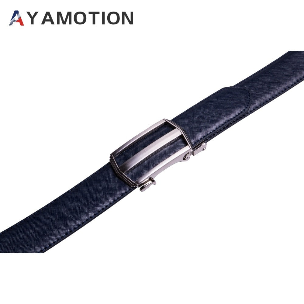Men's Belt - 's Dress Bonded Leather Ratchet Automatic Buckle 1.3" Wide Brushed Nickel - product detail view 3