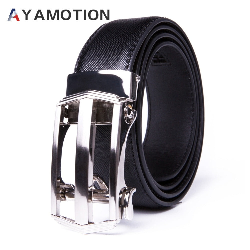 Men's Belt - 's Dress Bonded Leather Ratchet Automatic Buckle 1.3" Wide Brushed Nickel - product detail view 4