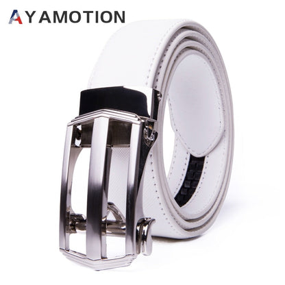 Men's Belt - 's Dress Bonded Leather Ratchet Automatic Buckle 1.3" Wide Brushed Nickel - product detail view 6