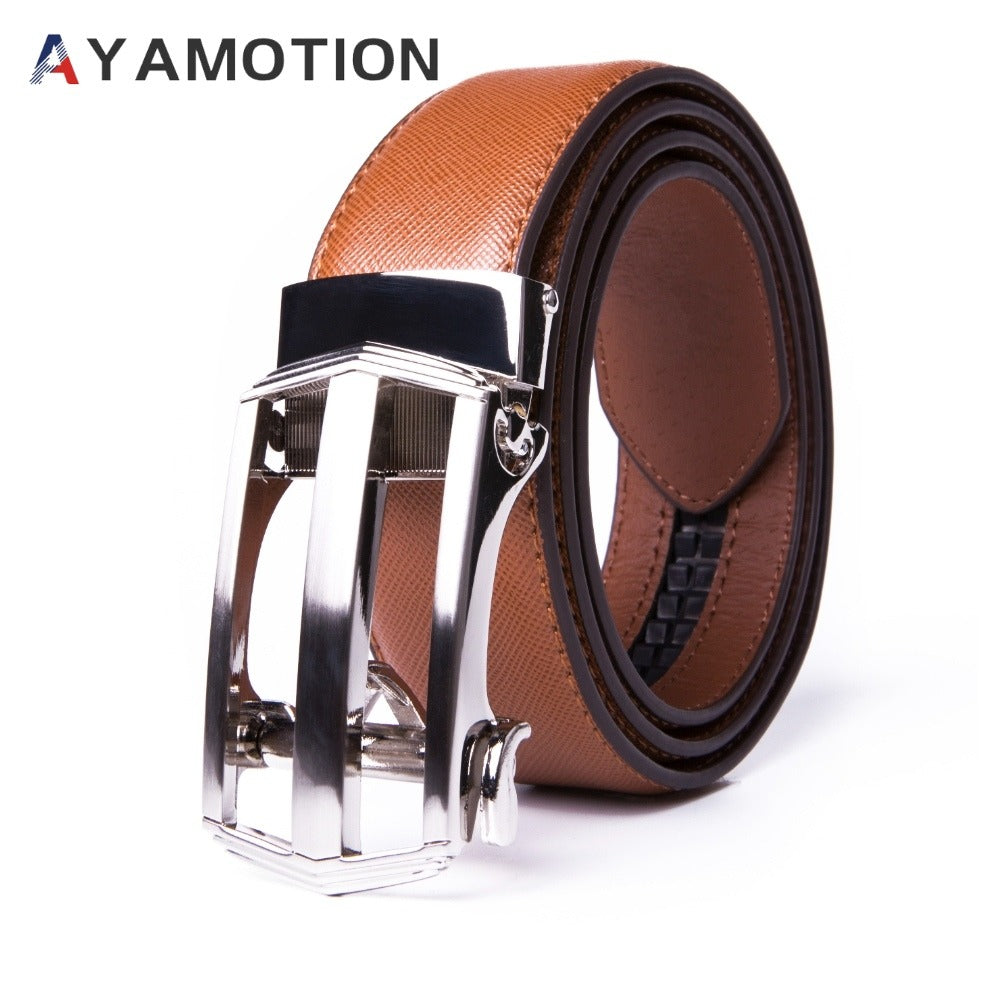 Men's Belt - 's Dress Bonded Leather Ratchet Automatic Buckle 1.3" Wide Brushed Nickel - product detail view 8