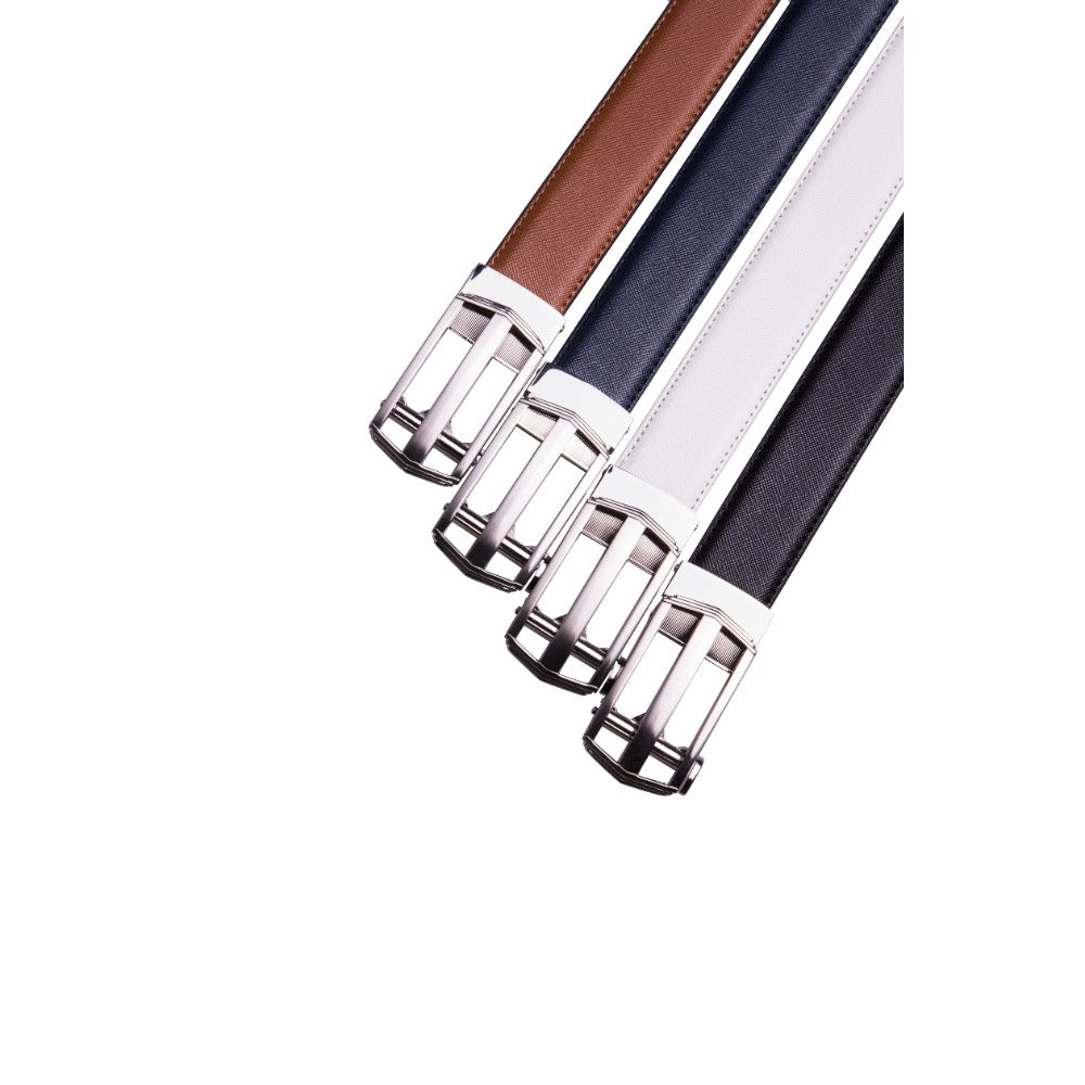 Men's Belt - 's Dress Bonded Leather Ratchet Automatic Buckle 1.3" Wide Brushed Nickel - product detail view 9