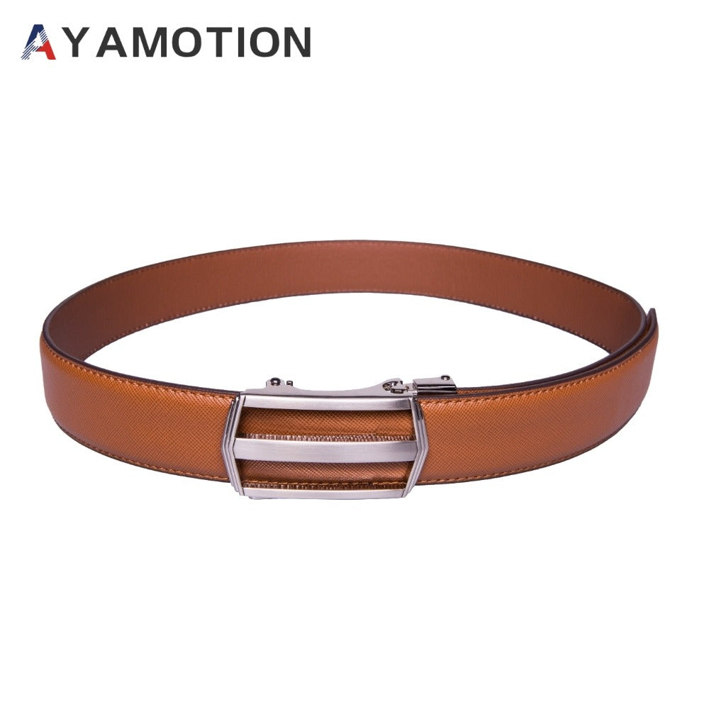 Men's Belt - 's Dress Bonded Leather Ratchet Automatic Buckle 1.3" Wide Brushed Nickel - product detail view 12