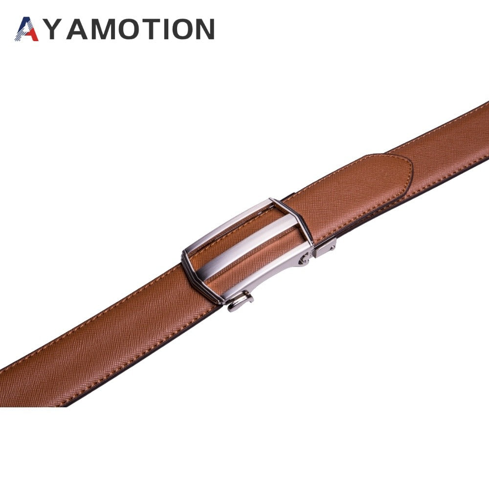 Men's Belt - 's Dress Bonded Leather Ratchet Automatic Buckle 1.3" Wide Brushed Nickel - product detail view 13