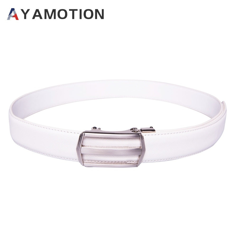 Men's Belt - 's Dress Bonded Leather Ratchet Automatic Buckle 1.3" Wide Brushed Nickel - product detail view 15