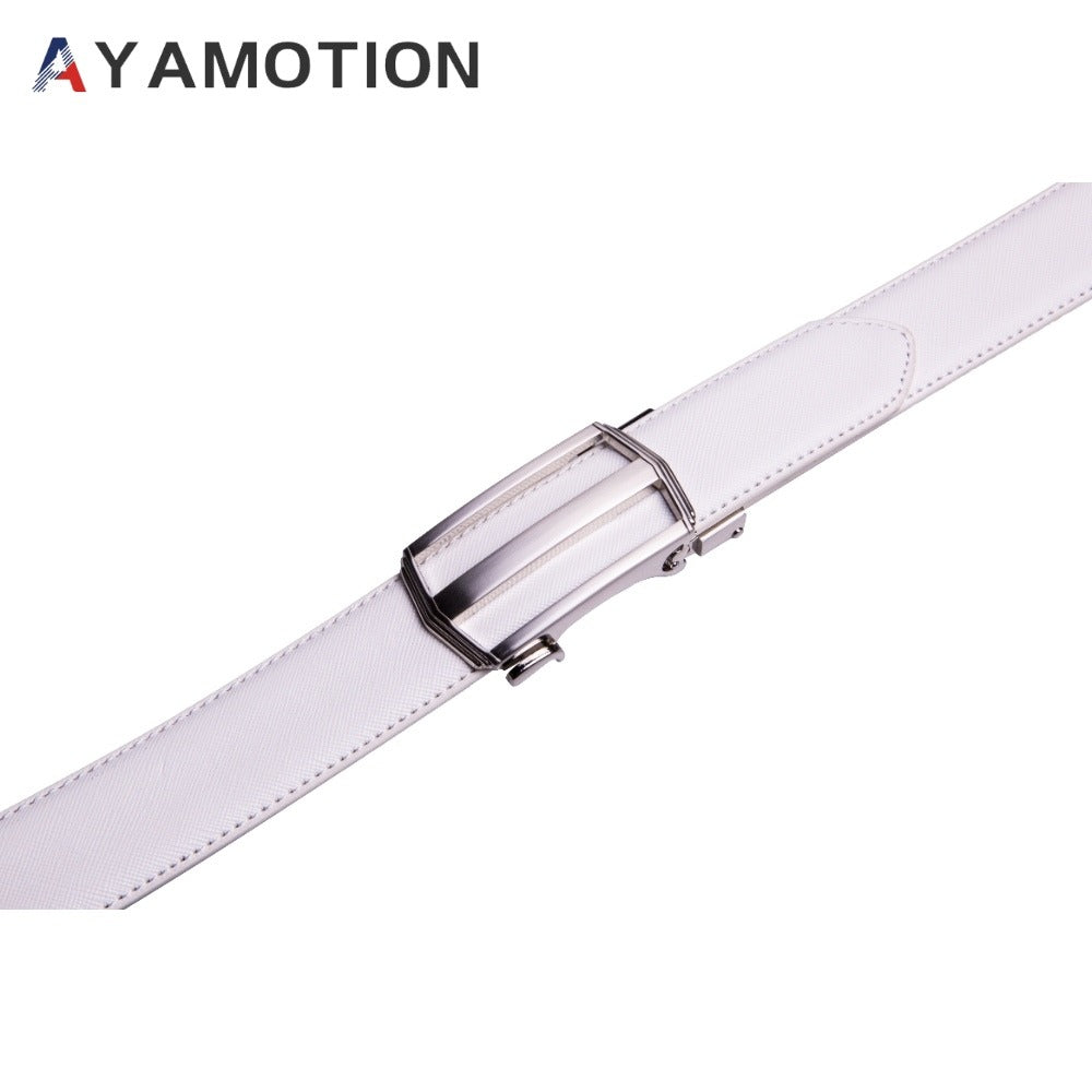 Men's Belt - 's Dress Bonded Leather Ratchet Automatic Buckle 1.3" Wide Brushed Nickel - product detail view 16