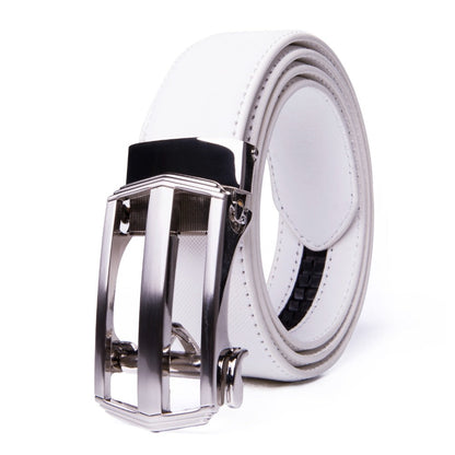 Men's Belt - 's Dress Bonded Leather Ratchet Automatic Buckle 1.3" Wide Brushed Nickel - product detail view 22