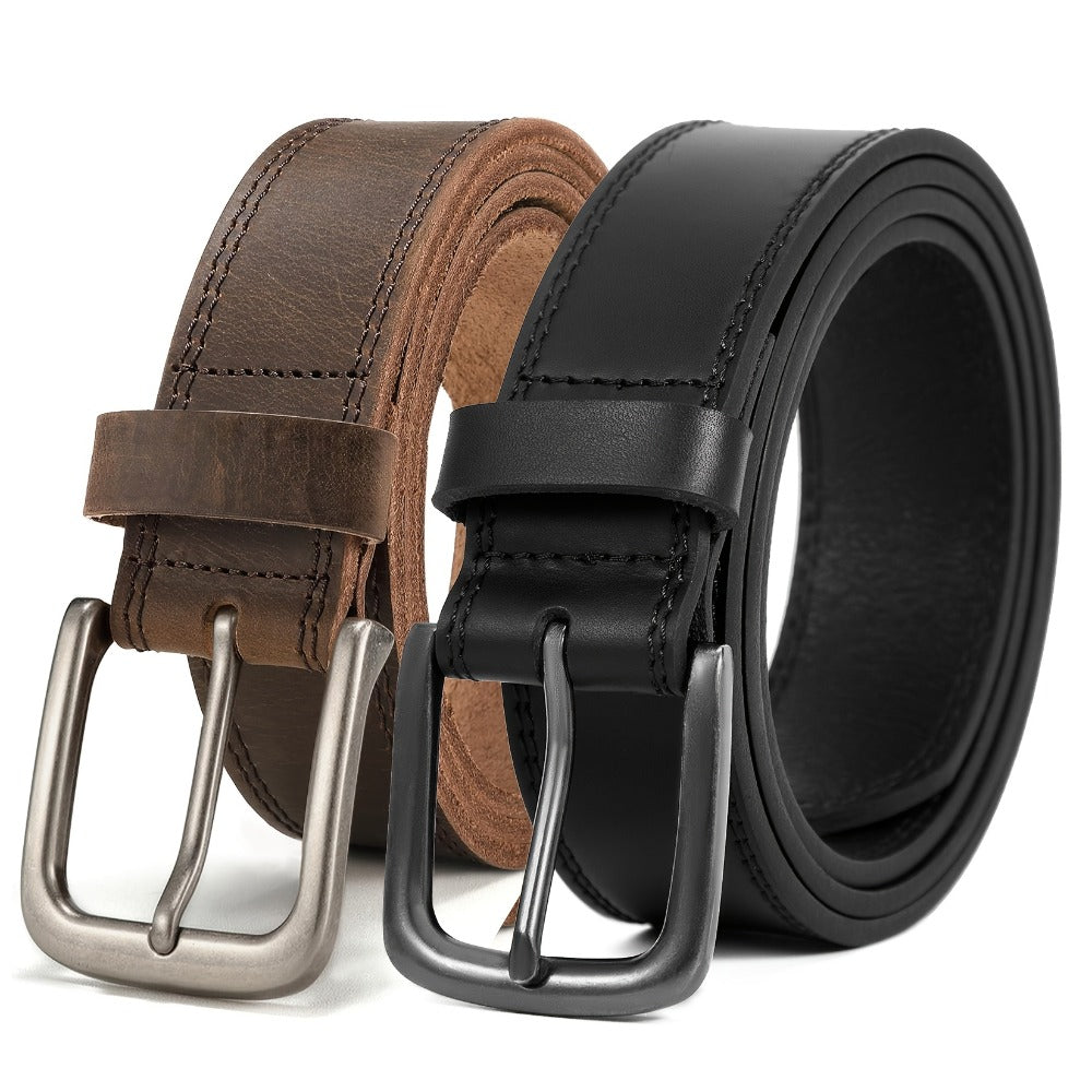 Men's Belt - 's Full Grain Leather Single & 2-Pack Bundle Classic Business Casual Dress - product detail view 3