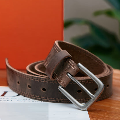 Men's Belt - 's Full Grain Leather Single & 2-Pack Bundle Classic Business Casual Dress - product detail view 6