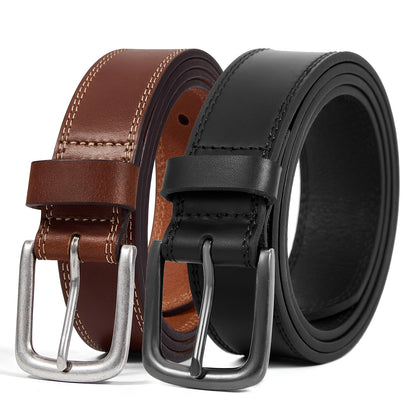 Men's Belt - 's Full Grain Leather Single & 2-Pack Bundle Classic Business Casual Dress - product detail view 23