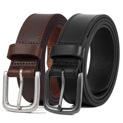 Men's Belt - 's Full Grain Leather Single & 2-Pack Bundle Classic Business Casual Dress - product detail view 24