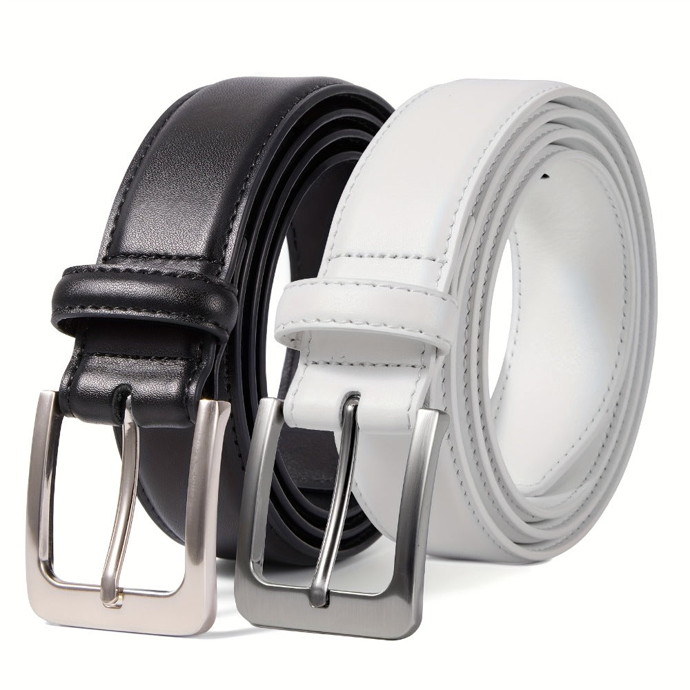 Men's Belt - 's Genuine Leather 2-Pack Set 1 3/8 Inch Dress Casual Golf Jeans , Black - product detail view 4