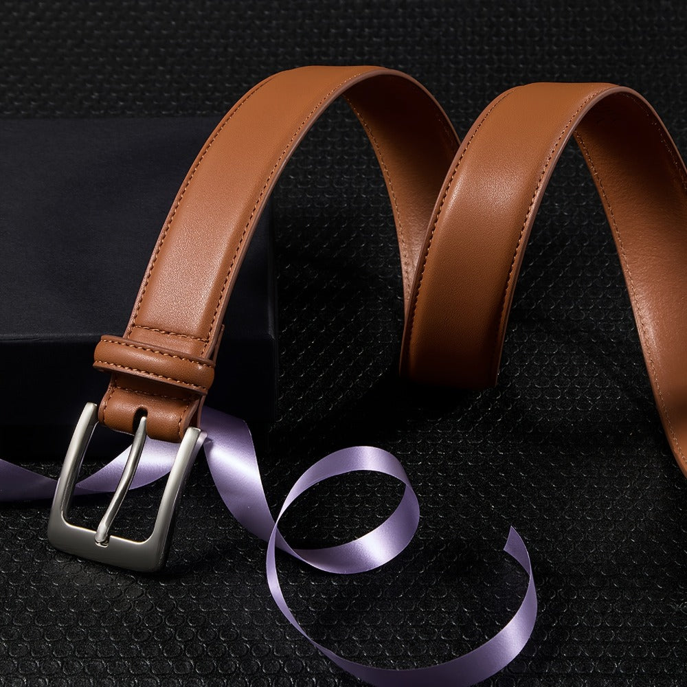 Men's Belt - 's Genuine Leather 2-Pack Set 1 3/8 Inch Dress Casual Golf Jeans , Black - product detail view 5