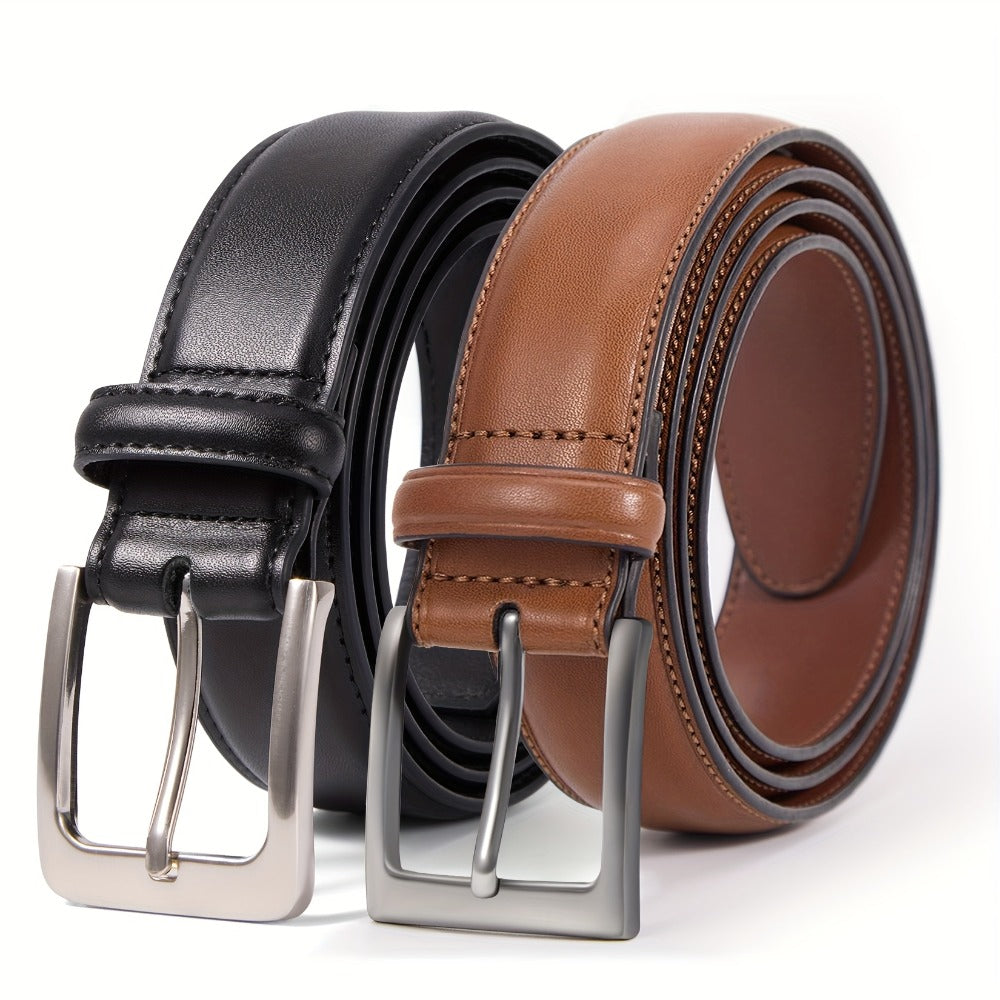 Men's Belt - 's Genuine Leather 2-Pack Set 1 3/8 Inch Dress Casual Golf Jeans , Black - product detail view 6