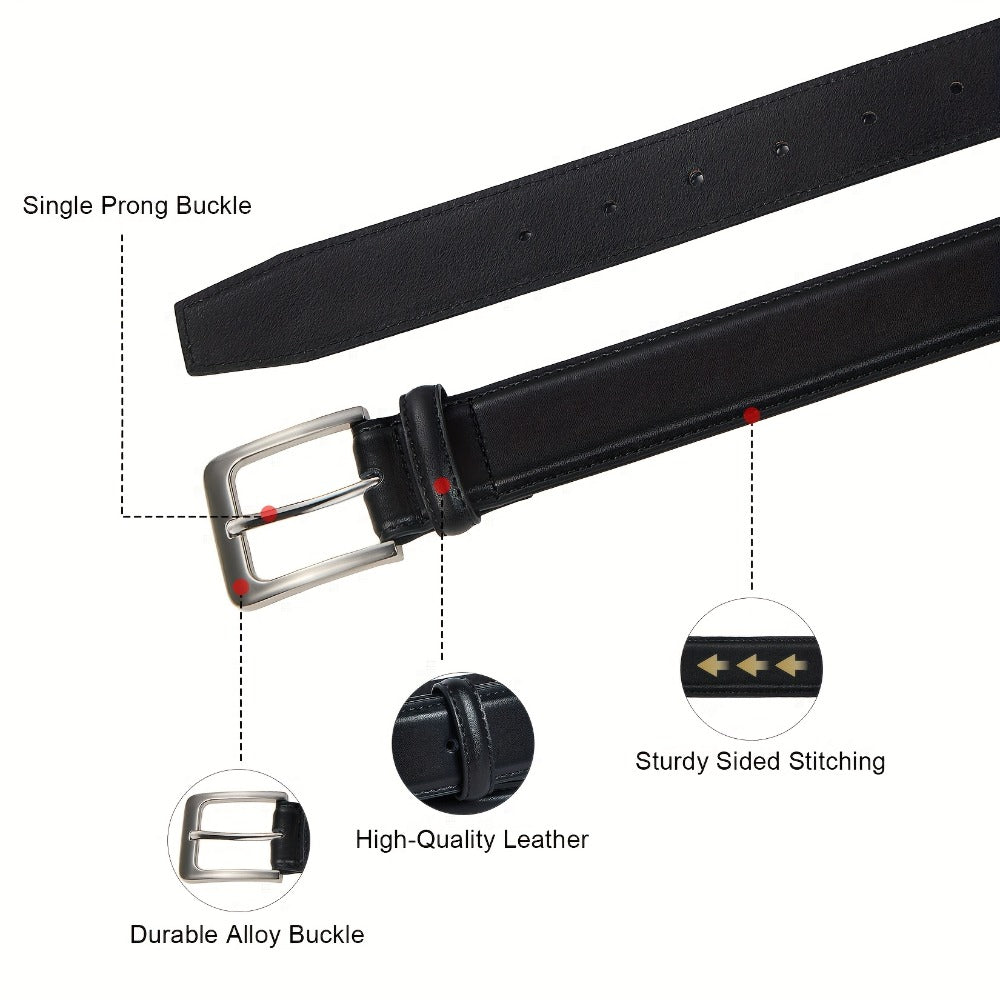 Men's Belt - 's Genuine Leather 2-Pack Set 1 3/8 Inch Dress Casual Golf Jeans , Black - product detail view 7