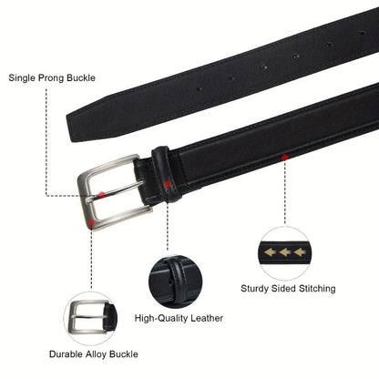 Men's Belt - 's Genuine Leather 2-Pack Set 1 3/8 Inch Dress Casual Golf Jeans , Black - product detail view 7