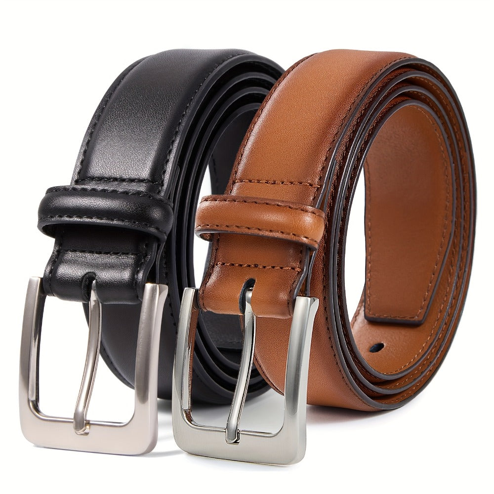 Men's Belt - 's Genuine Leather 2-Pack Set 1 3/8 Inch Dress Casual Golf Jeans , Black - product detail view 8