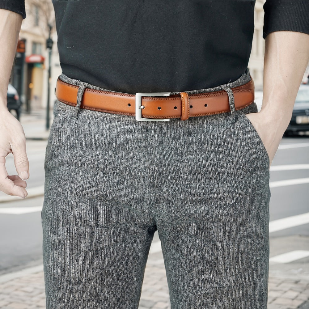 Men's Belt - 's Genuine Leather 2-Pack Set 1 3/8 Inch Dress Casual Golf Jeans , Black - product detail view 12