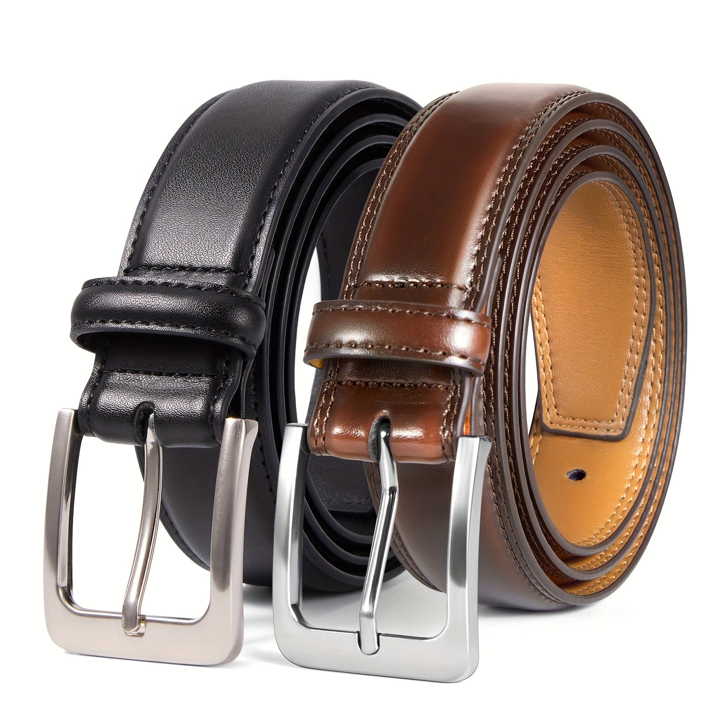 Men's Belt - 's Genuine Leather 2-Pack Set 1 3/8 Inch Dress Casual Golf Jeans , Black - product detail view 14