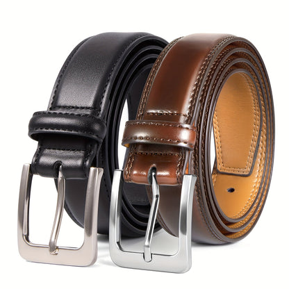 Men's Belt - 's Genuine Leather 2-Pack Set 1 3/8 Inch Dress Casual Golf Jeans , Black - product detail view 14