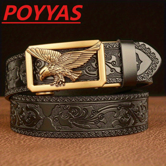 Men's Belt - 's Genuine Leather Eagle Buckle Western Cowboy Style Adjustable Strap - product detail view 2