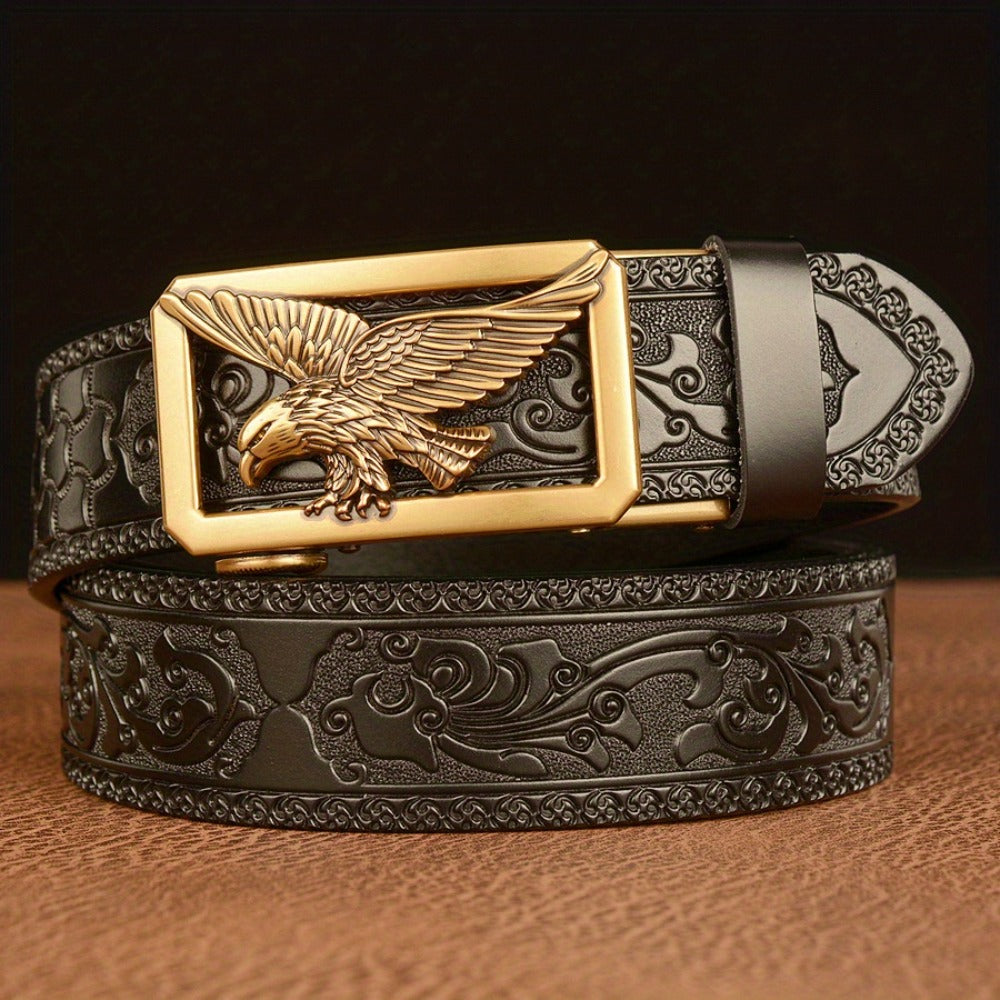Men's Belt - 's Genuine Leather Eagle Buckle Western Cowboy Style Adjustable Strap - product detail view 5