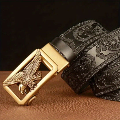 Men's Belt - 's Genuine Leather Eagle Buckle Western Cowboy Style Adjustable Strap - product detail view 8