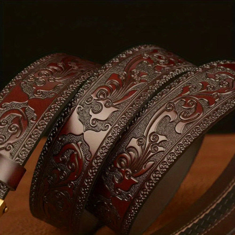 Men's Belt - 's Genuine Leather Eagle Buckle Western Cowboy Style Adjustable Strap - product detail view 9