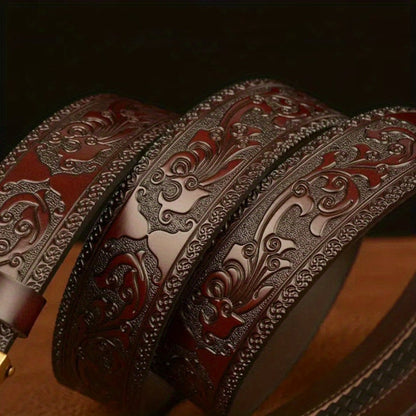 Men's Belt - 's Genuine Leather Eagle Buckle Western Cowboy Style Adjustable Strap - product detail view 9