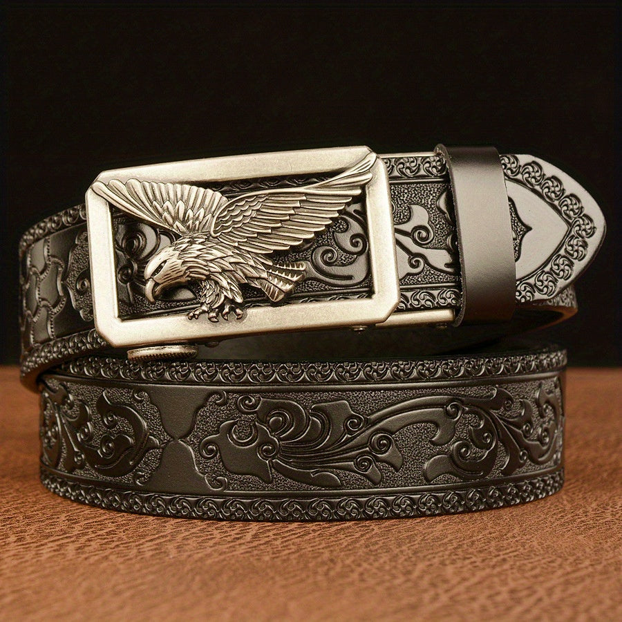Men's Belt - 's Genuine Leather Eagle Buckle Western Cowboy Style Adjustable Strap - product detail view 13